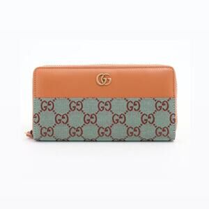 Gucci GG Canvas Leather Zippy Wallet Pale Blue x Brown ✨